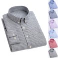 thumbnail image 3 of Blusa de manga larga para hombre Camisa informal juvenil con estampado de rayas verticales y solapa fina para ir de compras a la oficina, 3 of 5