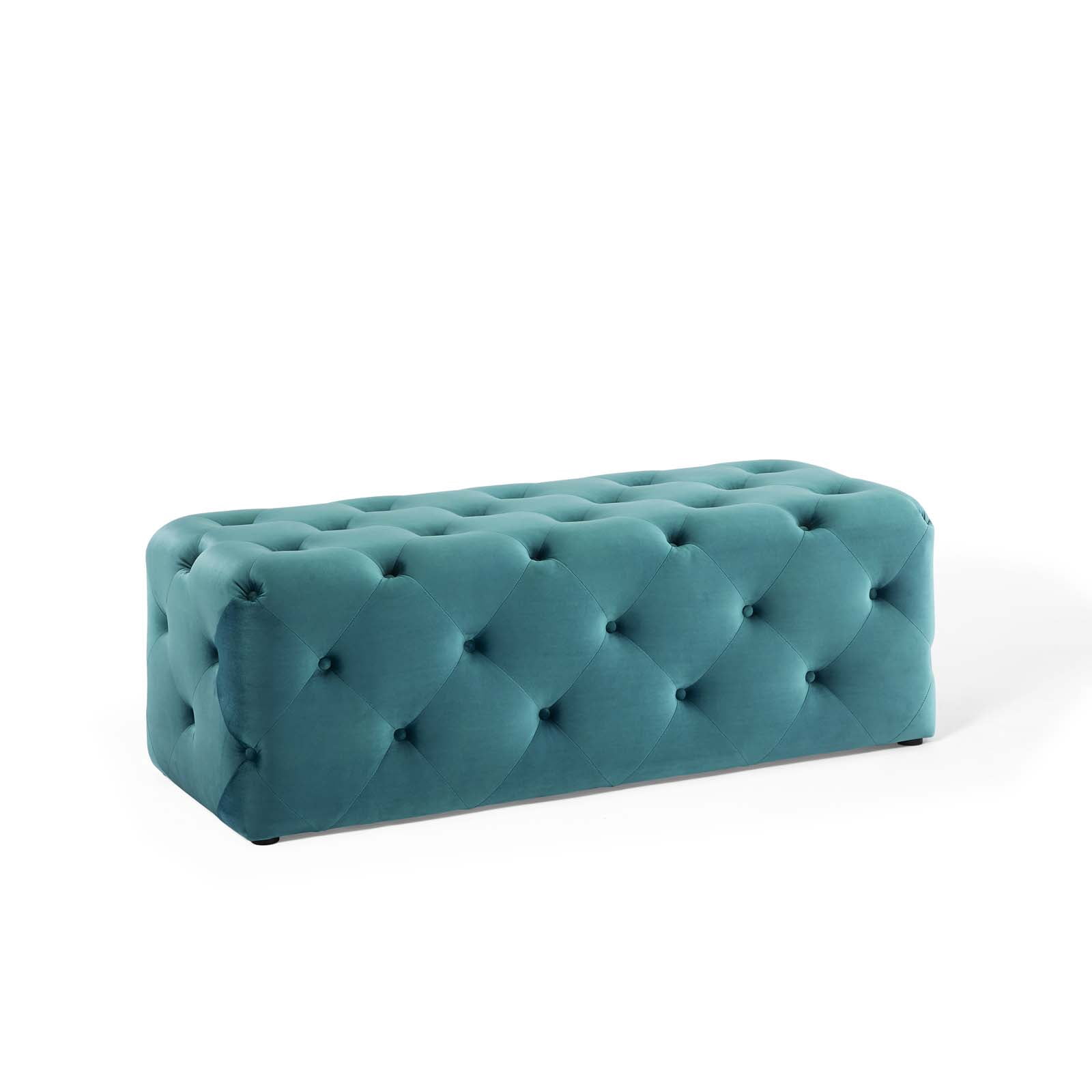 Modway Amour 48" Tufted Button Entryway Performance Velvet Bench in Sea Blue