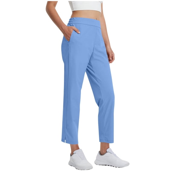 Lenpel Yoga Pants for Women High Rise Elastic Waist Straight Leg Slim Dress Pants Business Casual Work Slacks with Pockets