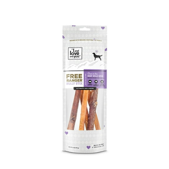 "I and love and you" Free Ranger Dog Chews, Beef Bully Stix, 3.5 Oz, 12 Inch