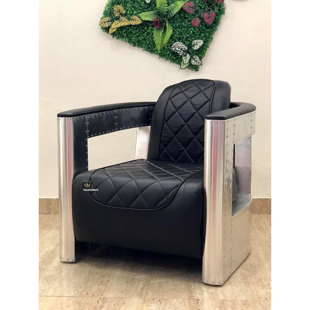 Nauticalmart Fauteuil d'Appoint d'Aviation Moderne Industriel en Métal et Cuir pour Salon, Décoration de Mobilier (Unité)