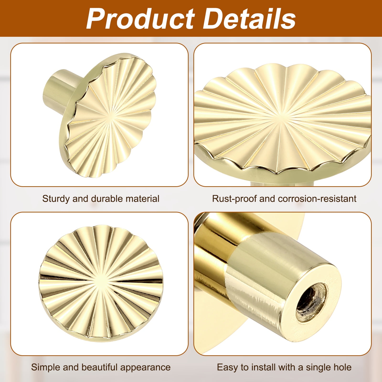 6Pack Round Cabinet Knobs,  1.5" Dia x 0.87" Height Drawer Knob Handle Pulls for Kitchen Cabinets Bedroom Dresser Wardrobe, Gold
