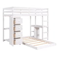 thumbnail image 6 of Twin over Twin Size Bunk Bed with Built-in Desk and 4 Storage Drawers, Solid Wood Bunk Bed Frame with Open Shelves and Full-length Guardrails, Space Saving Bunk Beds for Kids Boys Girls Bedroom, White, 6 of 7