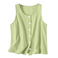 thumbnail image 7 of CQONEPT Women's Tank Tops Summer Casual Button Down Shirts Sleeveless Button Cropped Tank Vest Green L, 7 of 7