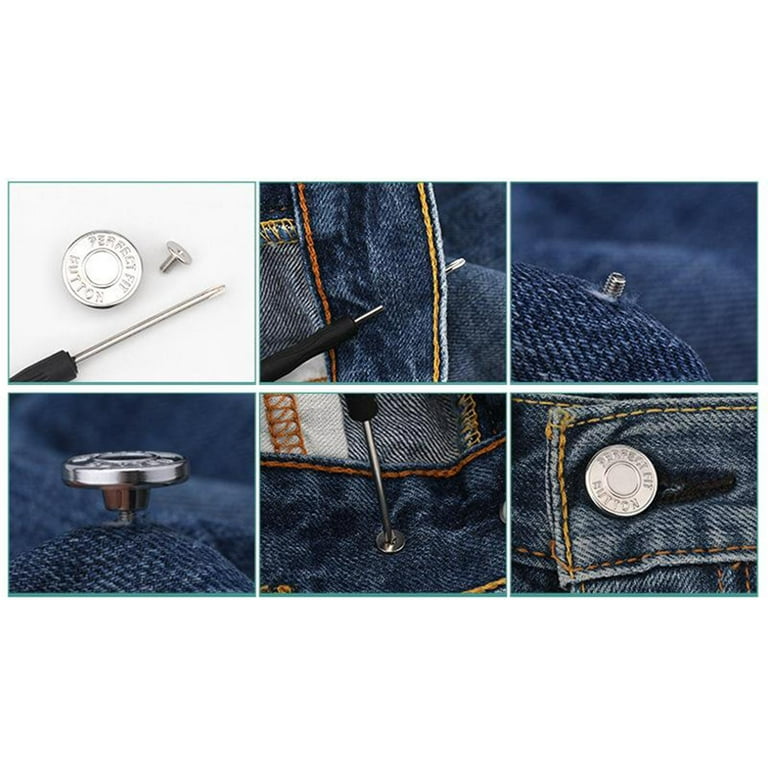 Pants Button Pins, 6 Sets Jean Button Pins, No Sew and No Tools Instant Adjustable Jean Button Pins for Jeans, Size: 17, Other