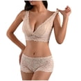 thumbnail image 6 of JSGEK Women Floral Lace Bra and Panty Set Plunge Neckline Adjustable Straps Intimate Lingerie for Bedroom Wear Beige M, 6 of 6