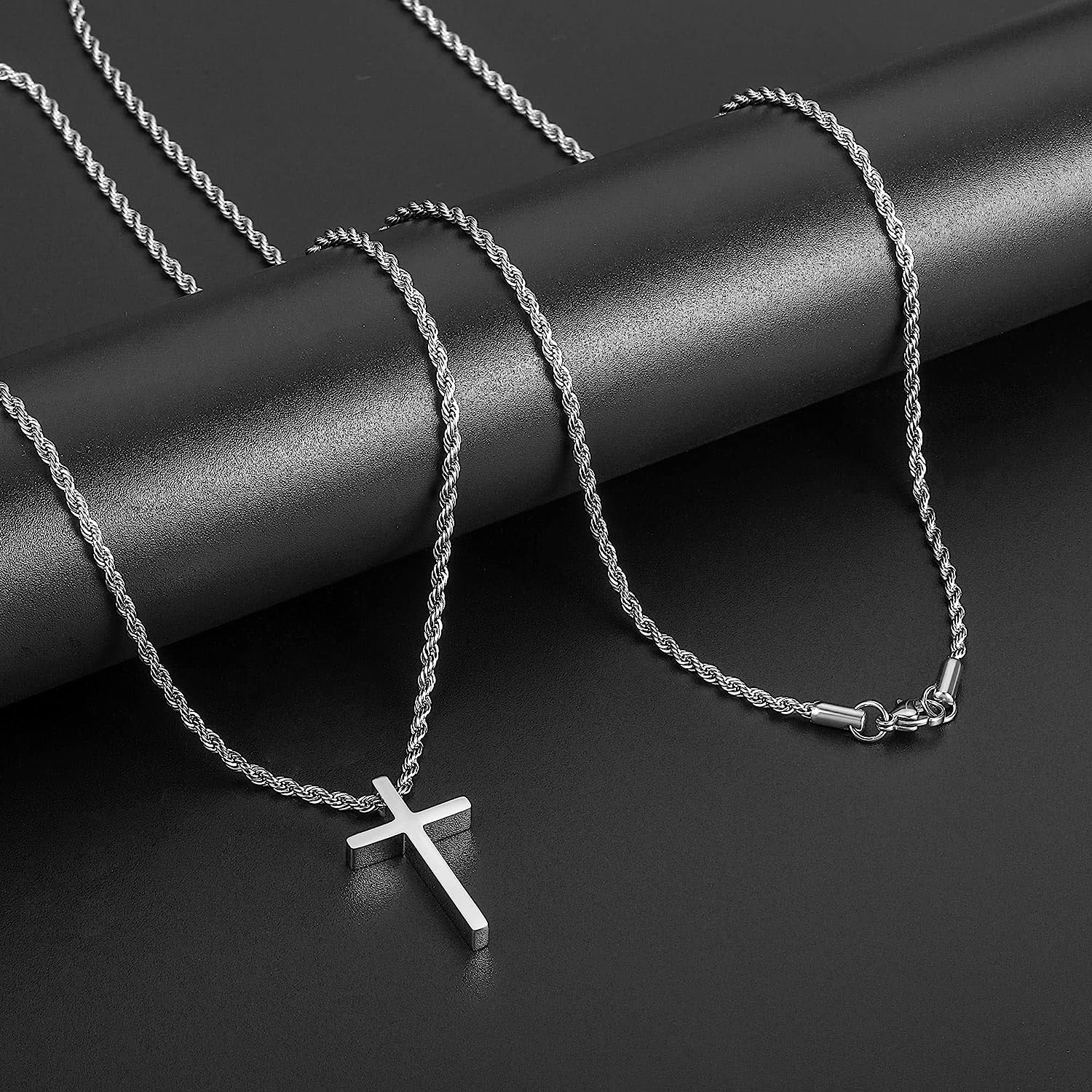 Euphrates Men's Stainless Steel Cross Pendant Necklace photo 4