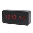 thumbnail image 1 of Reloj despertador digital de madera, luz roja de madera de bambú, 1 of 5