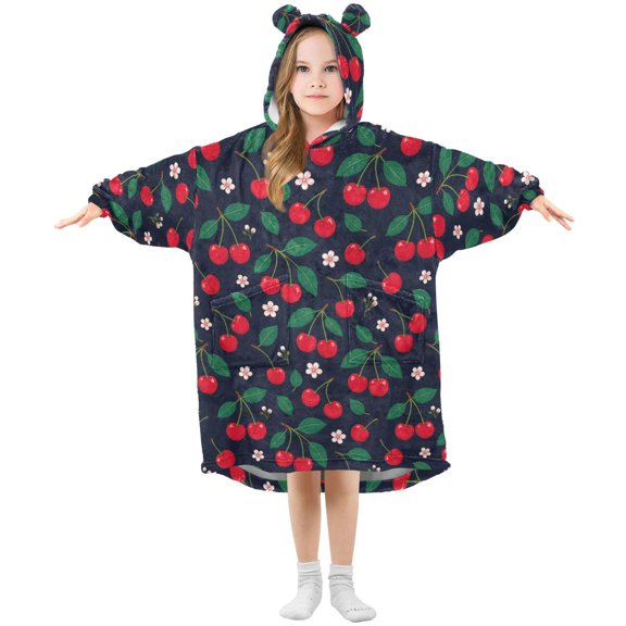 Wearable Blanket Hoodie Oversized Blanket Hoodie for Boys Girls Teens 3-14YR Cherry