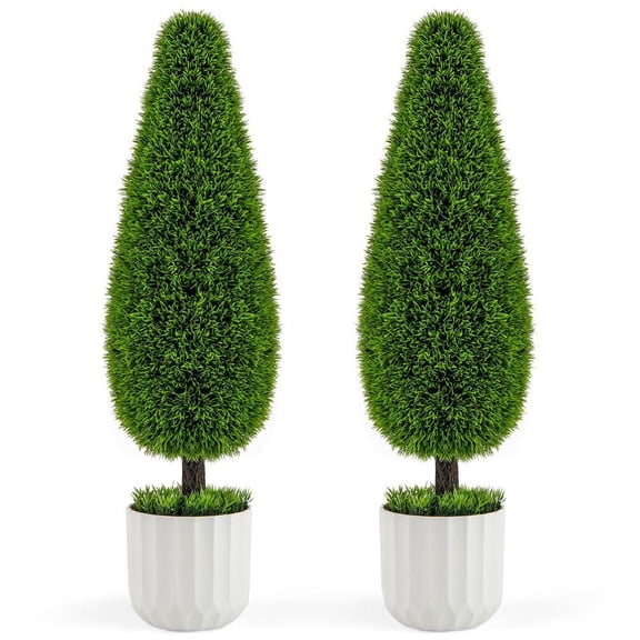 Resenkos 2-Pack 3-Foot Artificial Cedar Teardrop Topiary Tree, Includes Nursery Pot, Green