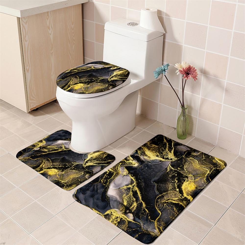  Lavsils 4Pcs Black Marble Shower Curtain Set, Bathroom