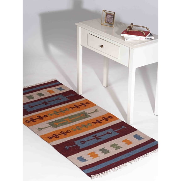 Rugsotic Carpets Hand Woven Flat Weave Kilim Wool Eco-Friendly 2'6''x8' Area Rugs Runner Multicolor Contemporary Modern Design Low Pile Indoor Handmade Rug for Living Room, Bedroom D00112