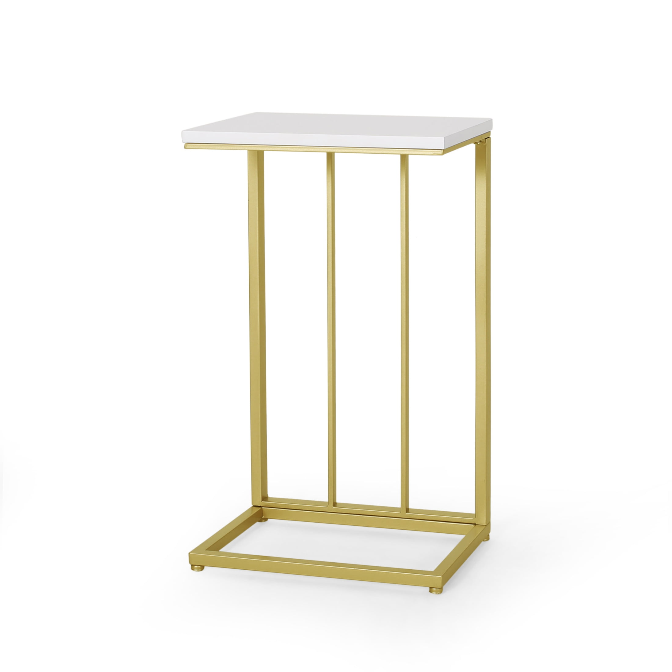 Noble House Wade Modern Glam C Side Table, Set of 2, Champagne Gold, White