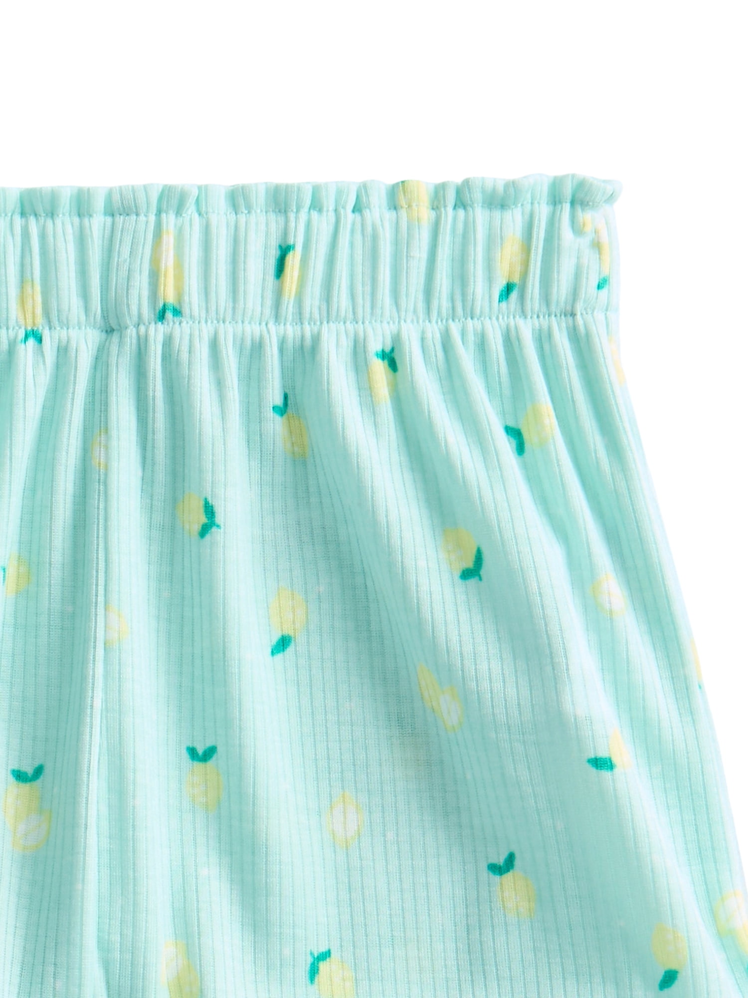 Wonder Nation Toddler Girl's Ribbed Print Tee and Shorts, 2-Piece Pajama Set, Sizes 12M-5T