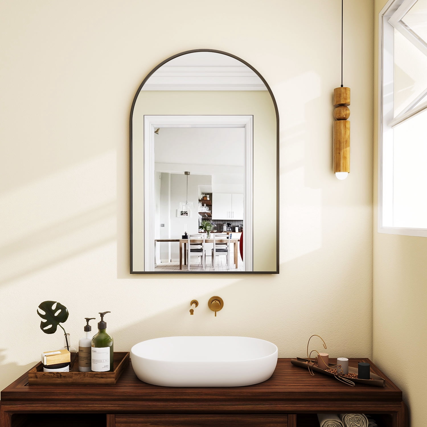 SHATTERVIEW 16"x24" Arched Bathroom Mirror Vanity Wall Mounted Mirror, Black