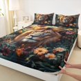 thumbnail image 3 of Feelyou 3D Wildlife Lion Queen Sheet Sets for Kids, Tropic Flower Leaves Botanical Flat Sheet, Kawaii Animal Queen Fitted Sheet, Breathable Home Decor, 4pcs, 3 of 7