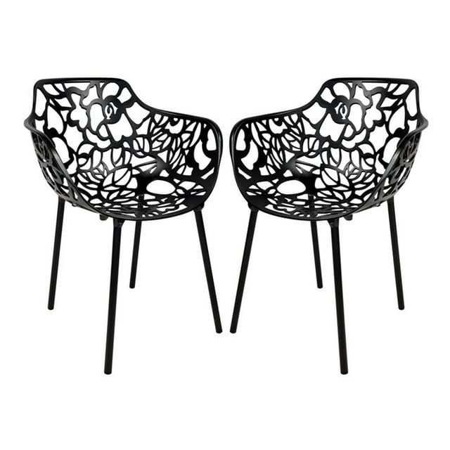 LeisureMod Devon Moderne Intérieur Extérieur Aluminium Chaise de Salle à Manger Noire Ensemble de 2