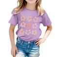 thumbnail image 1 of PMVFHDE Hauts pour Filles Hauts Basiques Tendance pour Fille Manches Courtes T-Shirts pour Fille T-Shirts Graphiques Col Rond Imprimé T-Shirt Violet, 10-11 Ans, 1 of 5