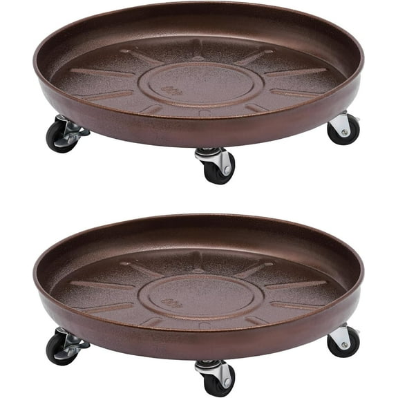 2 Pack 16" Plant Stand Flowerpot Tray Heavy Duty Plant Stand with Lockable Wheels, Indoor and Outdoor Flowerpot Tray with Universal Wheels for Indoor Outdoor (Bronze)
