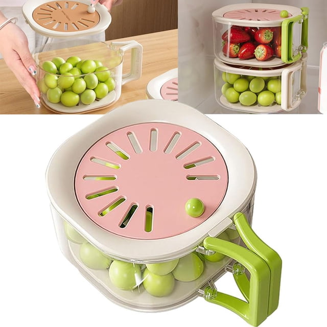 2 In 1 Draining And Preservation New Multifunctional Fruit And Vegetable Washing Bowl With Strainer Fruit Washer Drainer Container Set With Lid And Handle Kitchen Gadgets