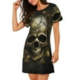 thumbnail image 2 of Sikiie Vintage Gold Leaf Skull Print Women's Short-sleeved Nightdress, Round Neck Pullover Nightdress Pajamas Summer Home Wear, 2 of 6