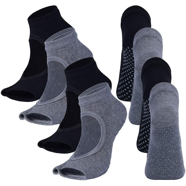 2 Pairs Open Toe Yoga Socks for Women Non Slip Grip Sock for Pilates Sports  