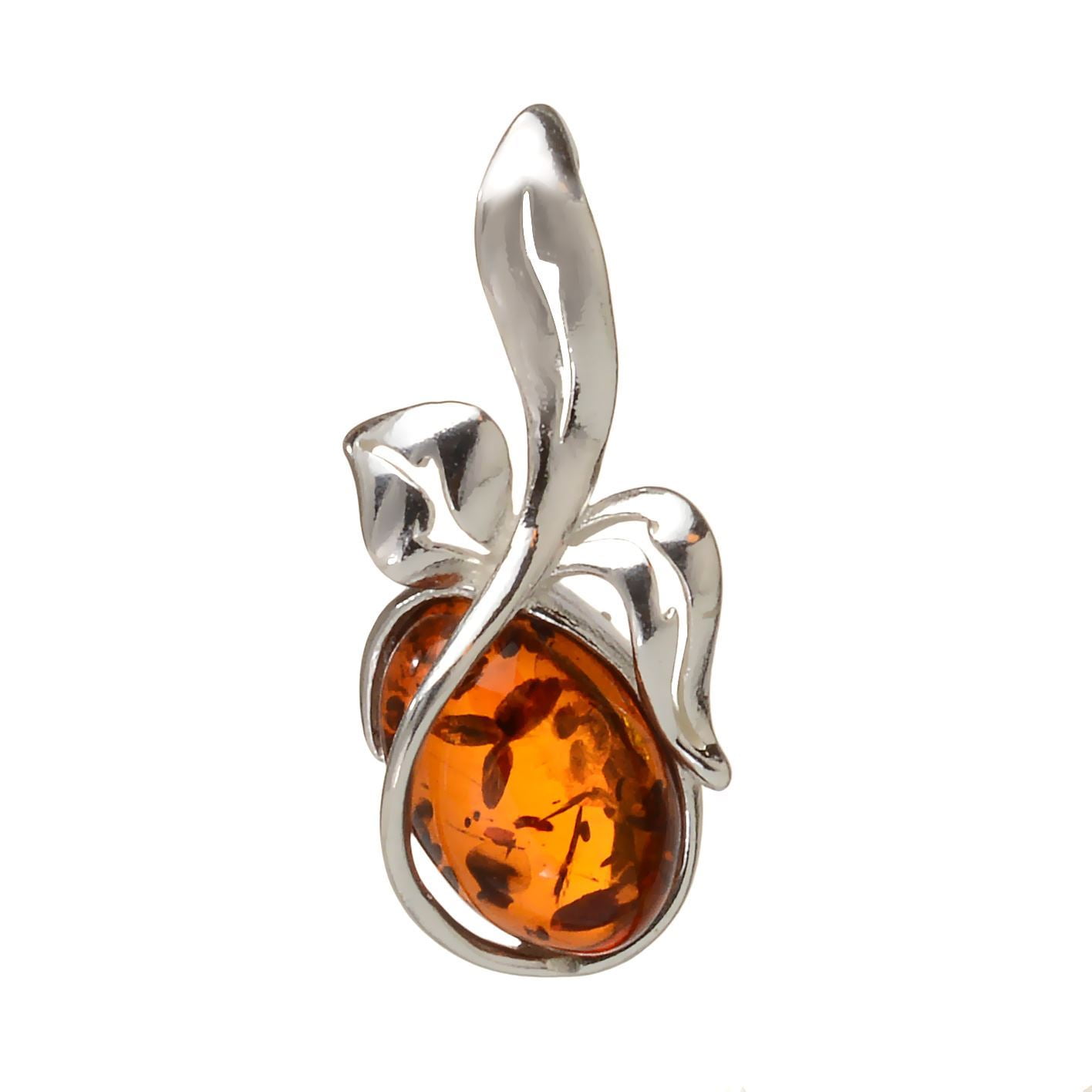 Honey Amber Sterling Silver Angel Pendant Rolo Chain 18