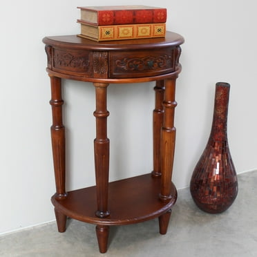 Windsor Carved Wood Half-moon Two-tier Wall Table - Walnut