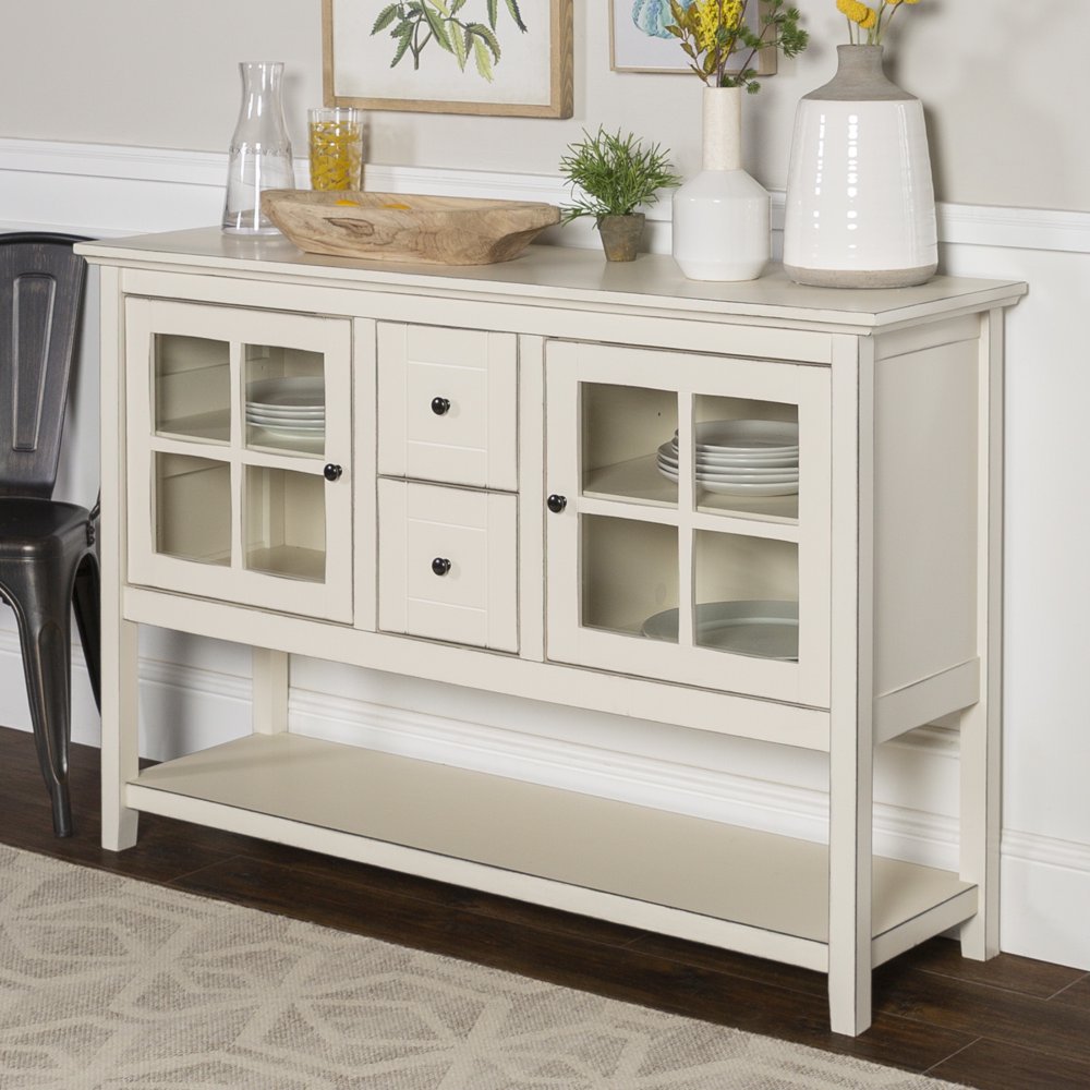 Manor Park Transitional Glass Door Antique Wood Sideboard TV Stand