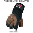 thumbnail image 5 of Weight Lifting Leather Padded Gloves Fingerless Body Building Long Wrist Support Training Gym Exercise Powerlifting Gloves Unisex Brown-S, 5 of 9