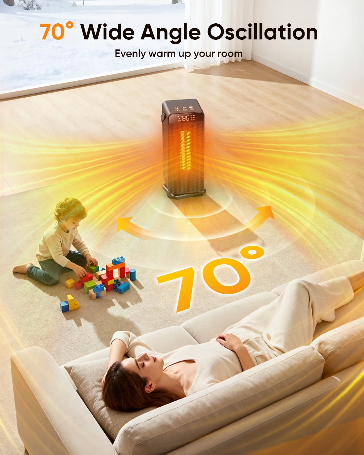 AIRFIRE Space Heaters for Indoor Use, 1500W PTC Ceramic Heater with WiFi and Voice Control, 24H Timer, 5 Modes, Thermostat, for Home, Office, and Bedroom