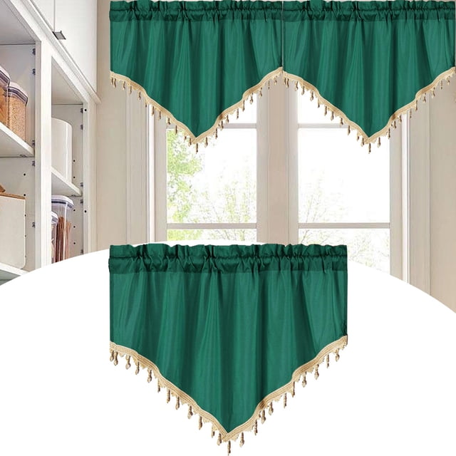 Cortina de cenefa Soledad corta Triangular verde 130 cm x 60 cm Decoración