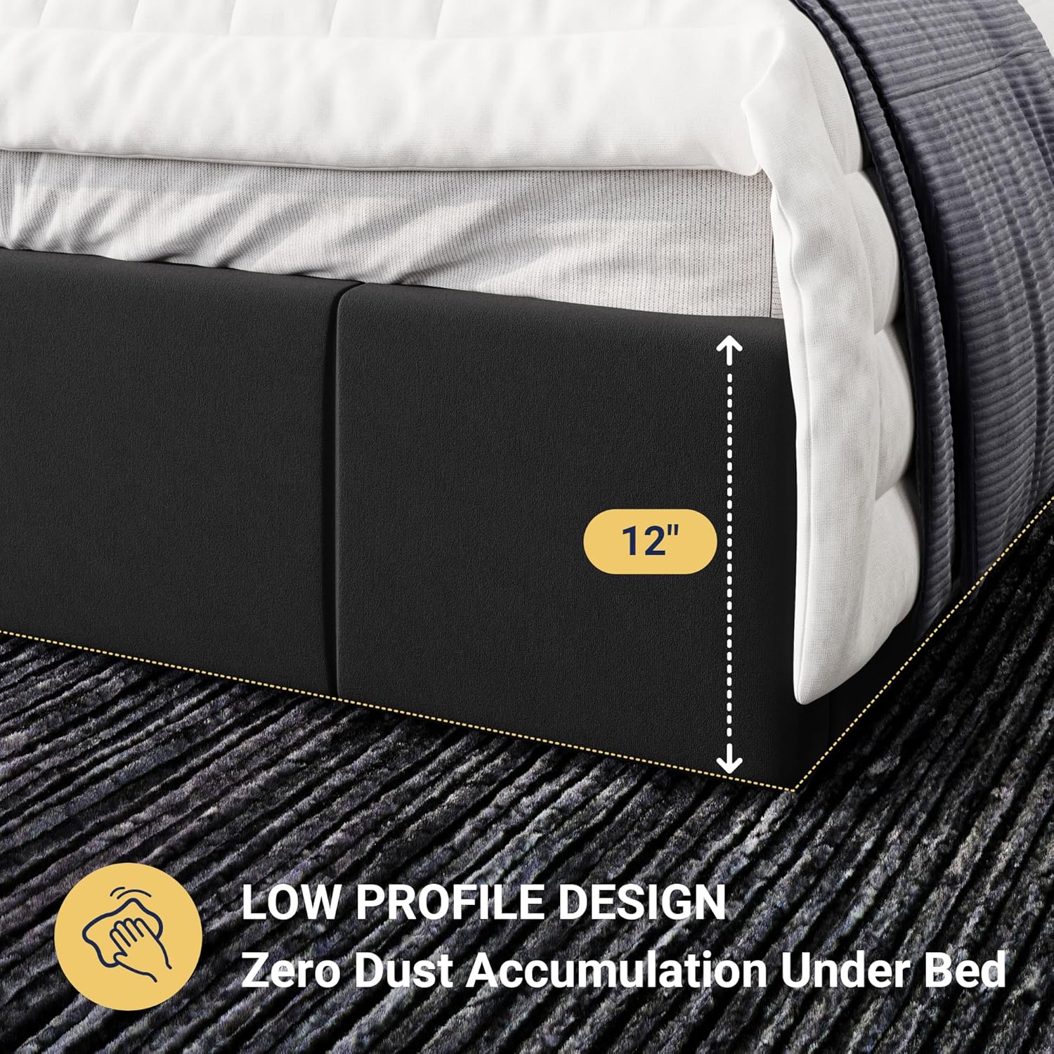 Allewie Queen Size Dutch Velvet Upholstered Platform Bed Frame/Vertical Channel Tufted Adjustable Headboard/Low Profile Bed Frame/No Box Spring Needed/Easy Assembly/Black