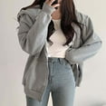 thumbnail image 4 of Tangduner Women Vintage Solid Zipper Front Hoodies with Pockets Gray Oversized, 4 of 5