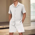 thumbnail image 2 of Mens Botón Abajo Camisa de Manga Corta Arrugas Libres Casual Deportes Cardigan Set, Color Sólido Cuello de Verano Camisa Y Pantalones Cortos, 2 of 6