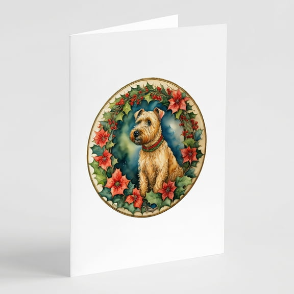 Lakeland Terrier Christmas Flowers Greeting Cards Pack of 8 7 in x 5 in