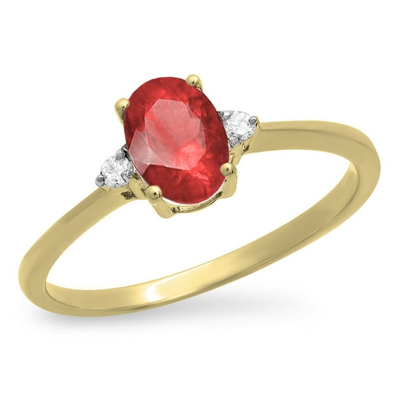 Dazzlingrock Collection 18K 7X5 MM Oval Ruby & Round Diamond Bridal Promise Engagement Ring, Yellow Gold, Size 7