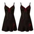 thumbnail image 2 of WTXUE Pj Sets for Woman | Nightshirts & Gowns V-Neck Big Nightgown Back Nightgown Open Hem Satin Ladies | Camisole Panty 2 Piece Black L, 2 of 3