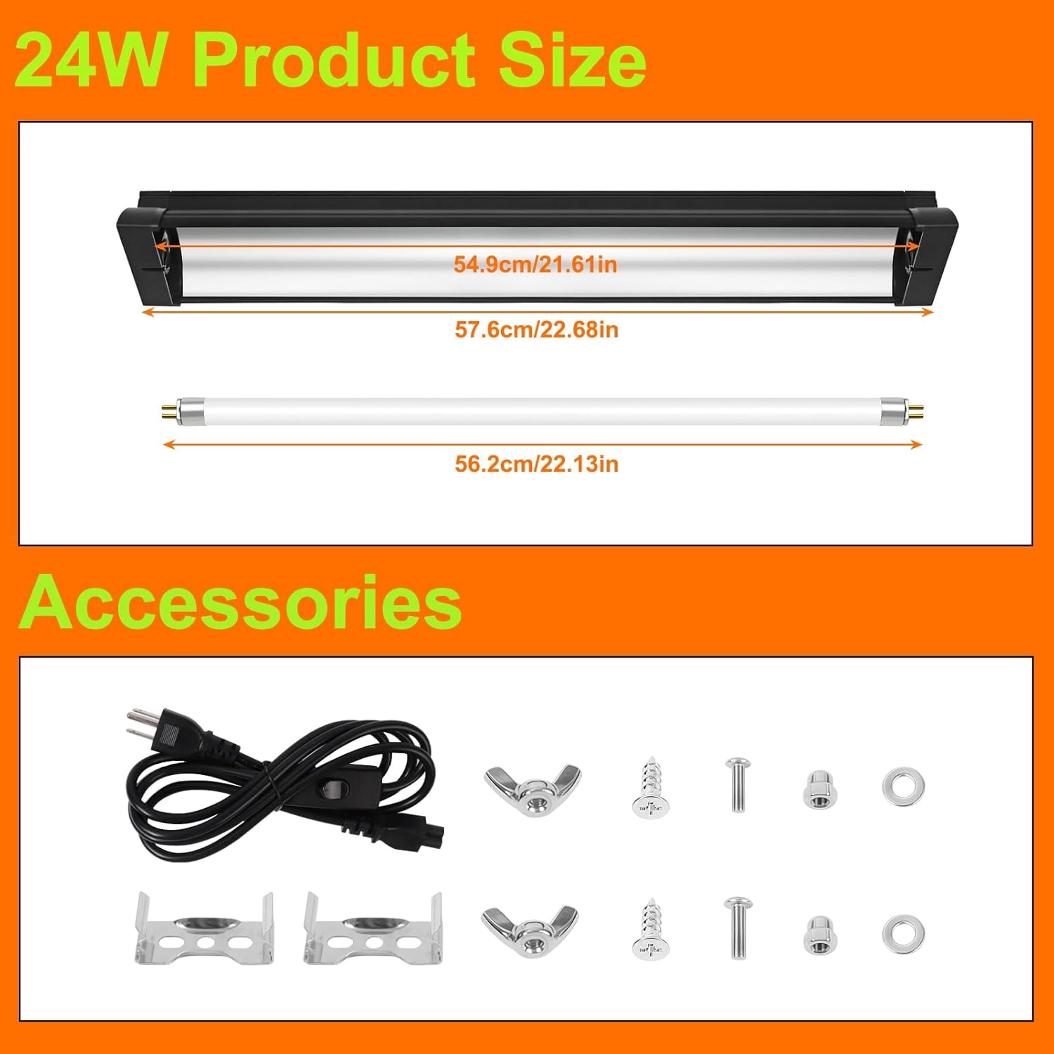 T5  Light for Reptiles, 10.0 24W  Reptile Light Fixture, 22 Inch Lamp Tube for Bearded Dragon Tortoise Lizards Reptiles and Amphibians