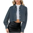 thumbnail image 2 of Nrmvnmi Women Oversized Denim Jacket Long Sleeve Lapel Collar Button Down Coat Distressed Pearl Star Jean Jacket Coats For Women Blue, 2 of 9