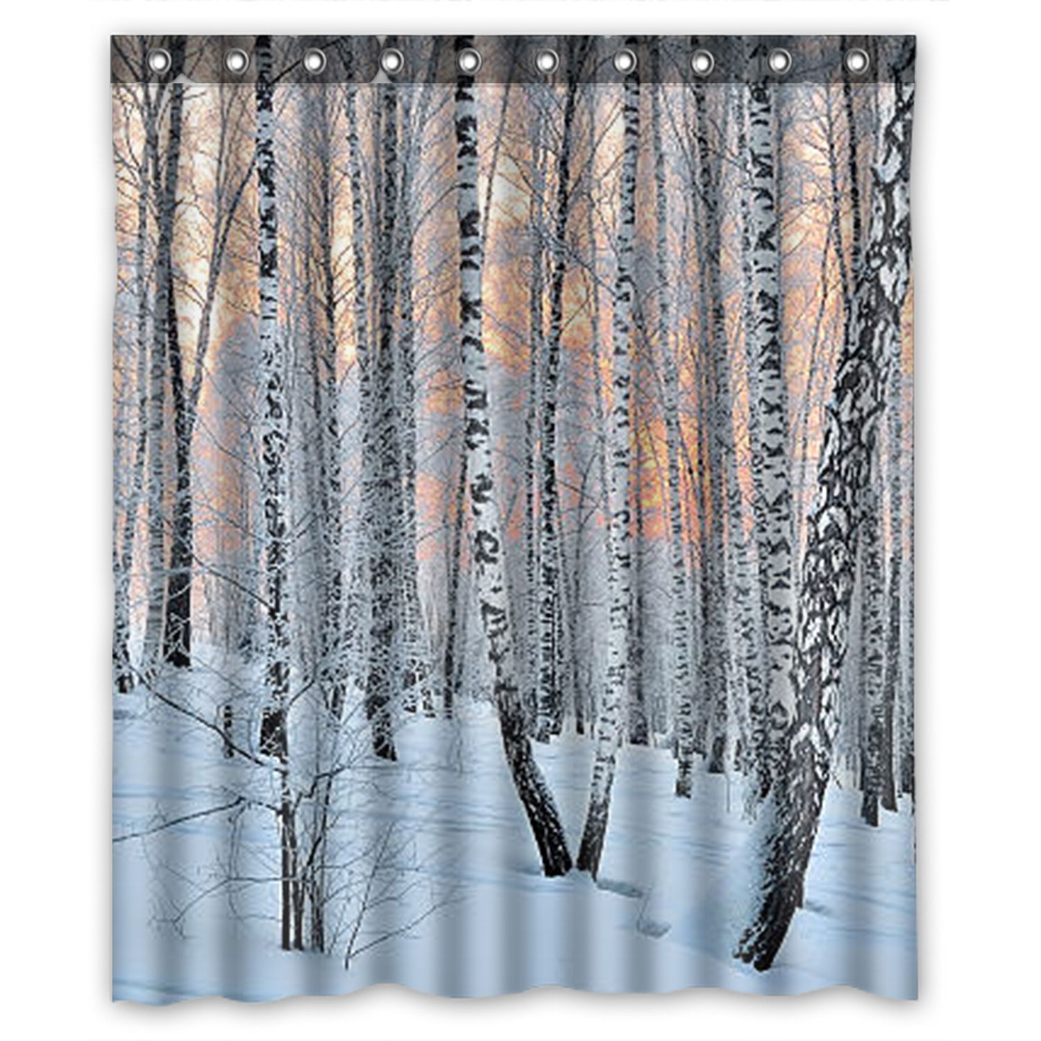 YKCG Birch Tree Trunks White Snow Winter Sunin The Birchwood Pink