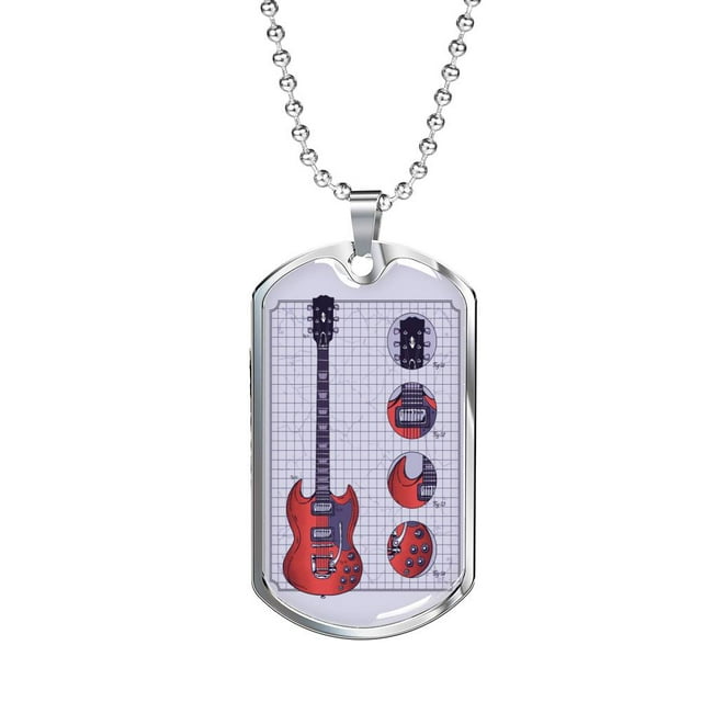 Guitar Gibson Collier en Acier Inoxydable Ou 18k or Chien Tag 24" Chaîne