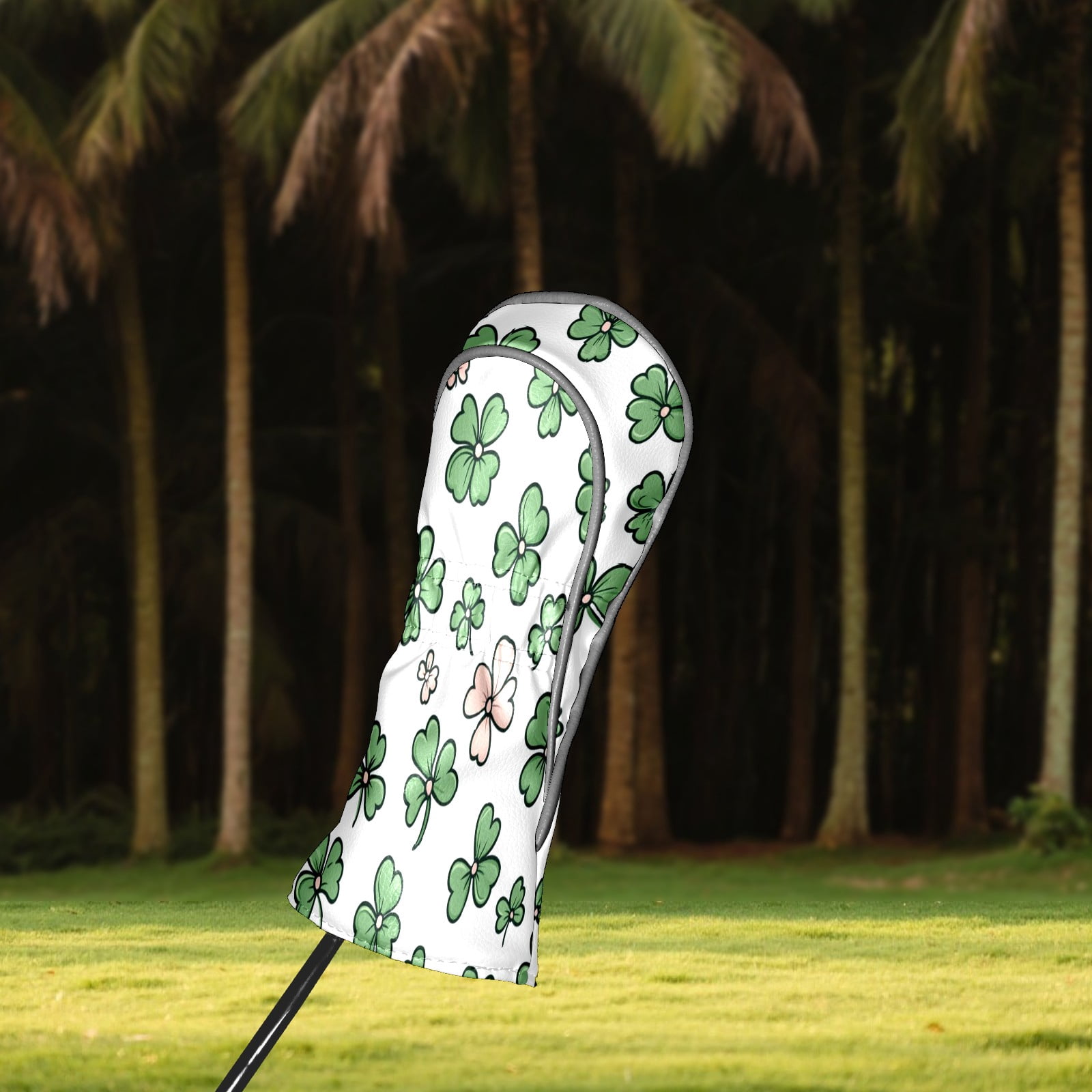 Golf Club Head Covers - Hand-Painted Four-Leaf Clover Pattern, PU Leather, Waterproof, Fits Fairway Woods/Hybrid, Unisex, Fits Most Brands