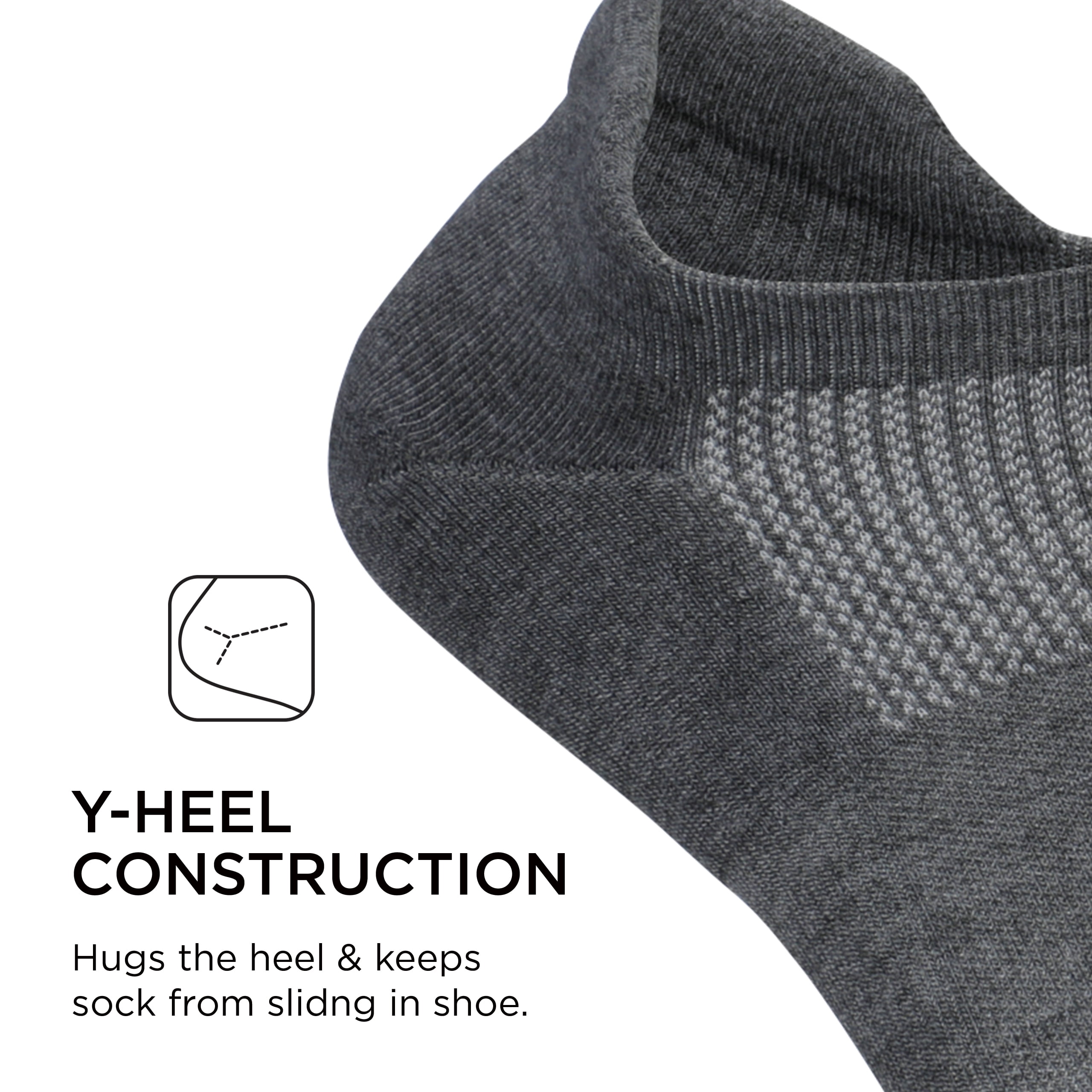 Feetures High Performance Max Cushion Ankle Sock - No Show Socks for Women & Men with Heel Tab -Heather Grey, M - (3 Pair)