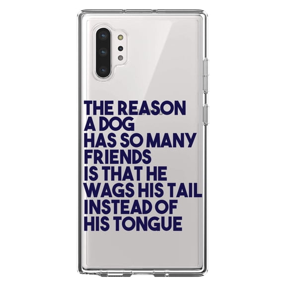 DistinctInk Clear Shockproof Hybrid Case for Galaxy Note 10 PLUS (6.8" Screen) - TPU Bumper Acrylic Back Tempered Glass Screen Protector - Dog Wags Tail Instead of Tongue
