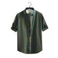 thumbnail image 1 of pstuiky Camisas de vestir de manga corta para hombre, Camisa informal de manga corta con cuello alto y botones para hombre, color liso camisas casuales para hombre l, 1 of 3