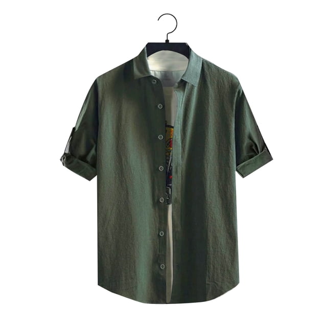 pstuiky Camisas de vestir de manga corta para hombre, Camisa informal de manga corta con cuello alto y botones para hombre, color liso camisas casuales para hombre l