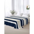 thumbnail image 5 of Navy Blue Khaki Striped King Size Flat Sheet, Wrinkleproof & Fadeproof Cooling Flat Bed Sheet Only, Gradient Horizontal Lines Breathable Soft Bedding Top Sheets 105 x 98 Inches, 5 of 8