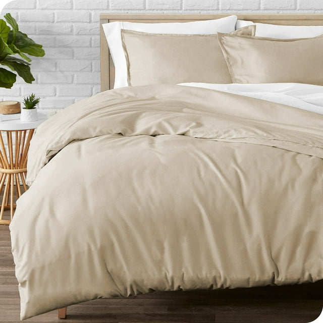 Bare Home Flannel Duvet Cover Set - 100% Flannel Cotton - Double Brushed - King/Cal King, Sand