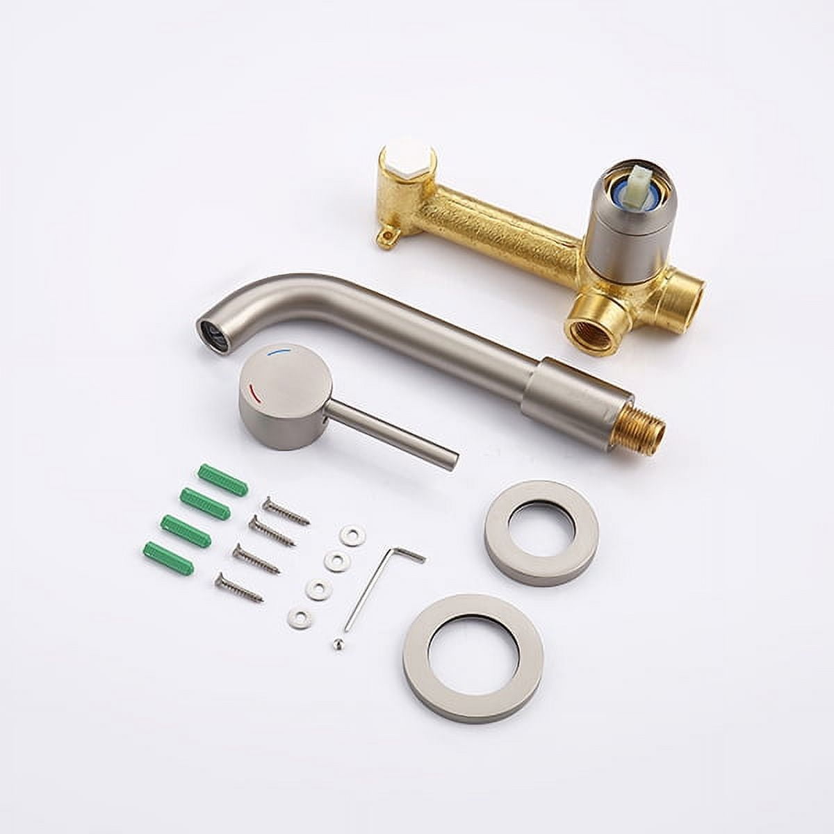 Kichae Wall Mount Faucet for Bathroom Sink or Bathtub, Single Handle 2 Holes Brass Rough-in Valve Included, Brushed Nickel